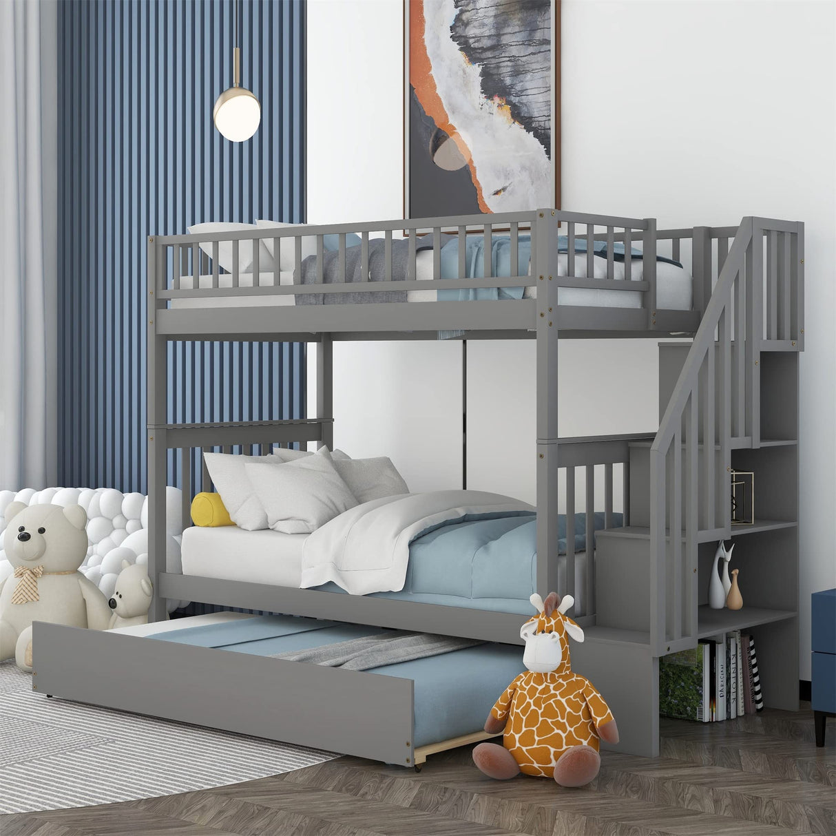 Bunk Beds, Bunk Beds Twin Over Twin Size, Twin Bunk Bed with Trundle