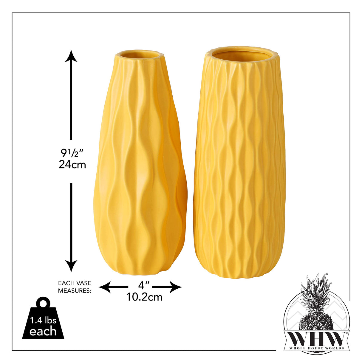 Iconic Scandi Ripple Vases, Set of 2, Bold Pop Yellow, Smooth Glazed