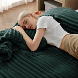Bedsure Fluffy Comforter Cover Set - Ultra Soft Plush Shaggy Duvet Cover Queen Size, Warm Flannel Fleece Bed Sets for Winter, 3 Pieces, 1 Duvet Cover+2 Pillowcases (Striped Pattern, Forest Green)