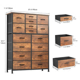 YITAHOME 16 Drawer Dresser, Fabric Dresser for Bedroom, Large Chest of Drawers, Tall Dresser for Bedroom Closet Living Room Entryway with Sturdy Metal Frame and Wooden Top (Rustic Brown)