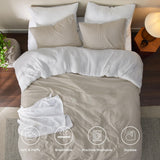 Bedding Comforter Sets Full, Reversible Beige and White Prewashed Bed Comforter