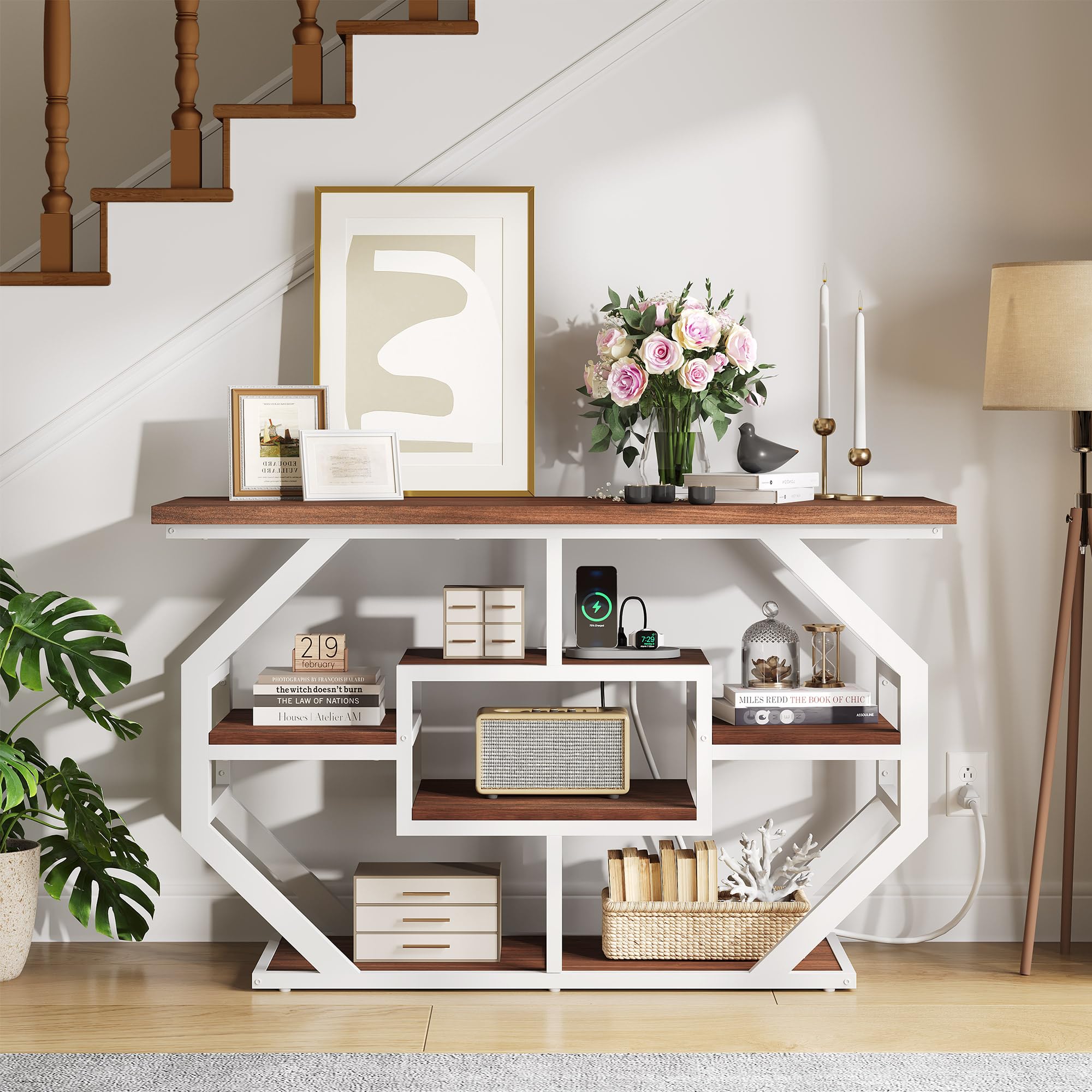 51 Inch Console Table Sofa Table with Power Outlets, Modern Entryway Table Foyer Table