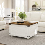 Farmhouse Coffee Table with Storage, White Square Coffee Table