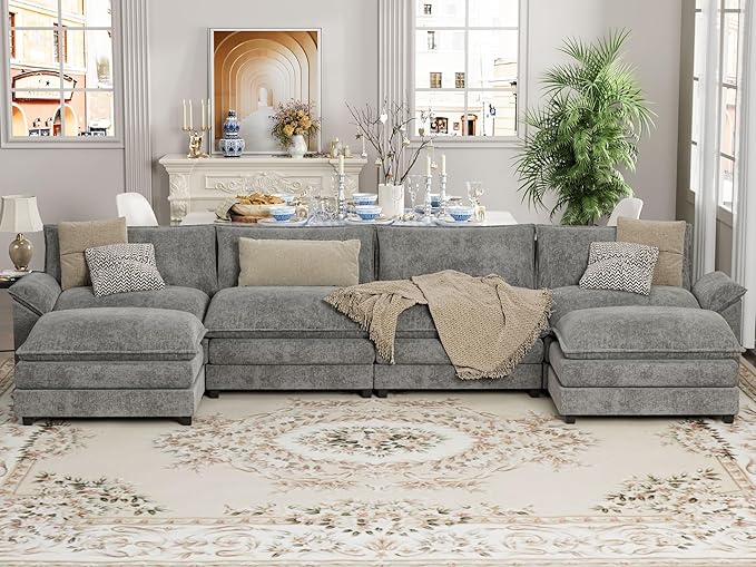 Sectional Modular Sofa U Shaped Chenille Fabric Couch