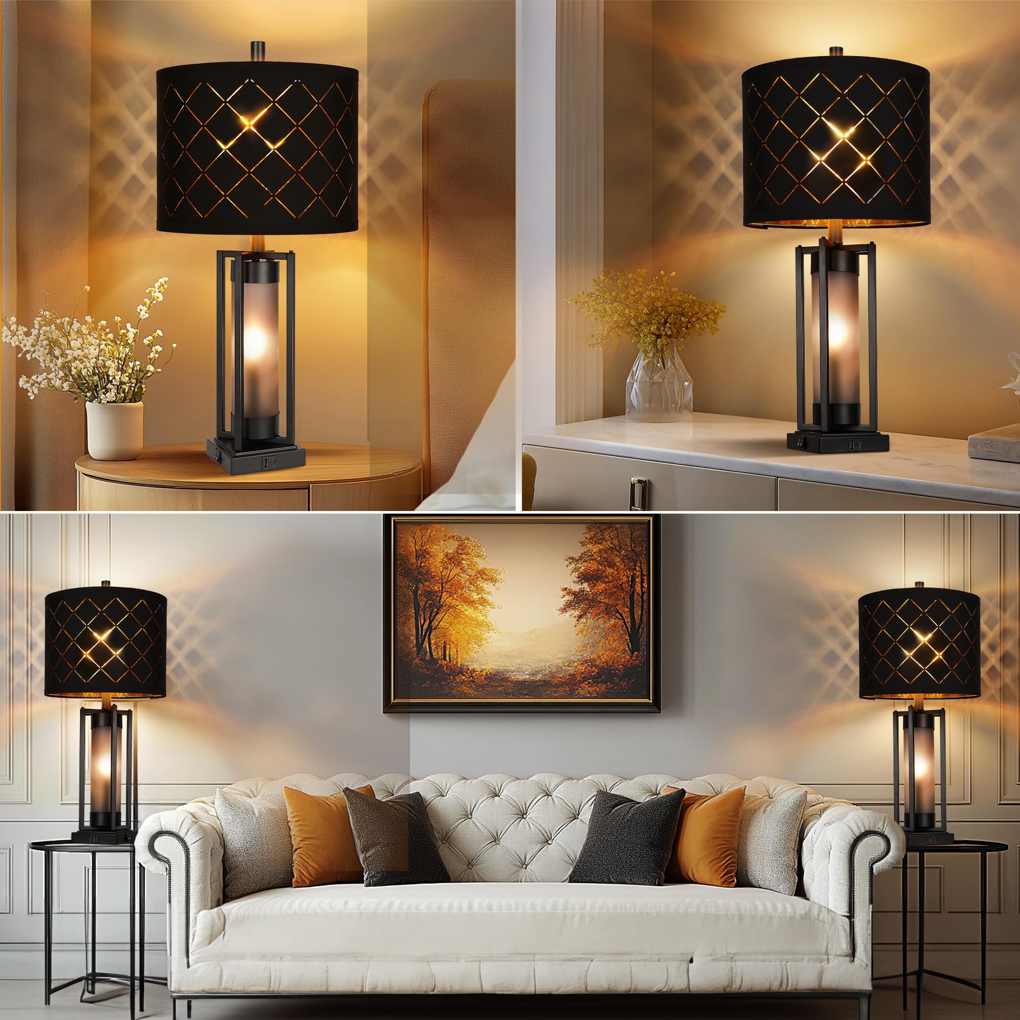 Modern Table Lamp Set of 2 with USB Charging Ports