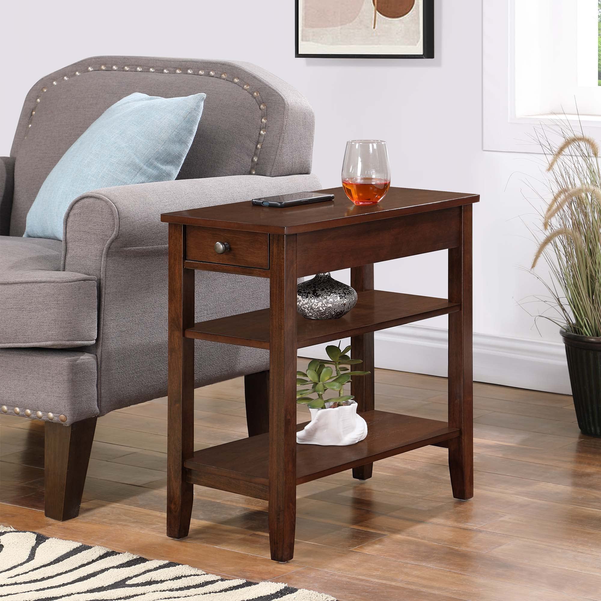 American Heritage 3-Tier End Table with Drawer, 23.5"L x 11.25"W x 24"H, Espresso