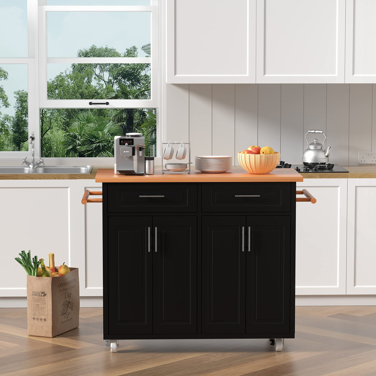 Kitchen Island Cart on Wheels, Rolling Kitchen Island with Storage Cabinets