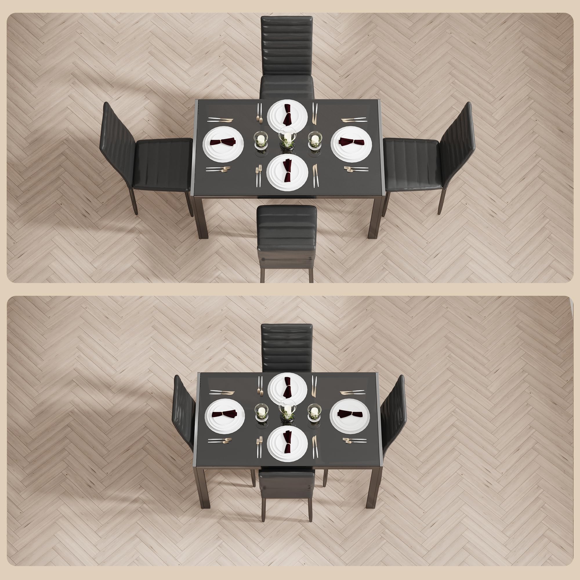 5-Piece Tempered Glass Dining Table Set for 4 - Modern Black Kitchen Table with Chairs