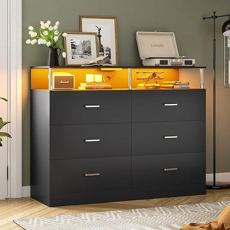 Black Dresser for Bedroom with 6 Drawers, Dressers & Chests of Drawers