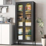 Kitchen Storage Cabinets,Black Storage Cabinet with Glass Doors and Shelves