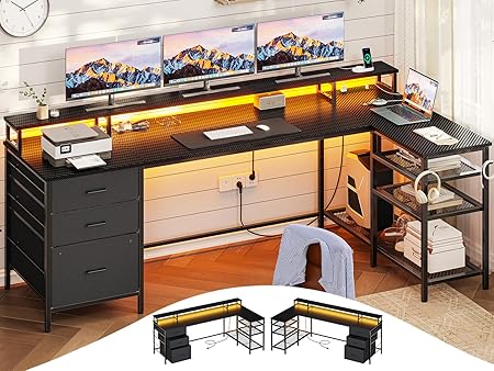 L Shaped Gaming Desk with 3 Drawers, 78" Reversible Computer Desk