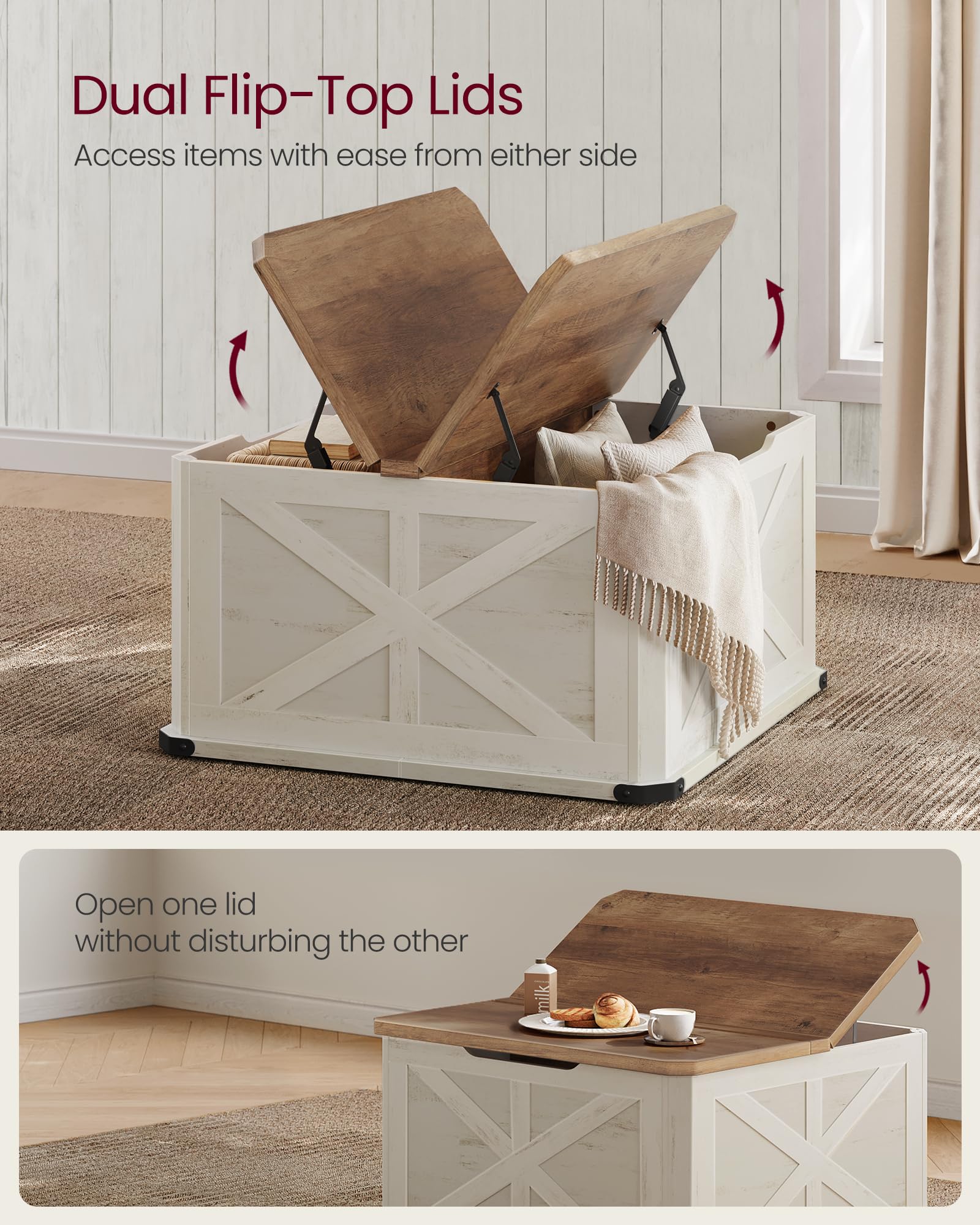 Farmhouse Coffee Table with Storage, Square Coffee Table
