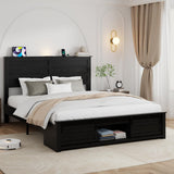 Queen Bed Frame with Wood Headboard & Charging Station