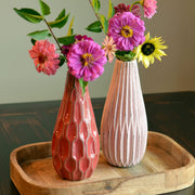 Iconic Scandi Vases, Set of 2, Fluted, Pink, Mauve and Dusty Rose, Crackle Suffused,