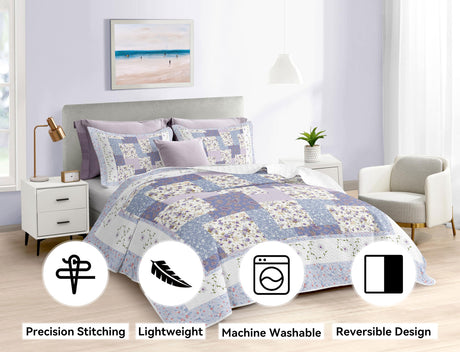 Purple Bedding Sets King - Reversible Microfiber Farmhouse Quilts