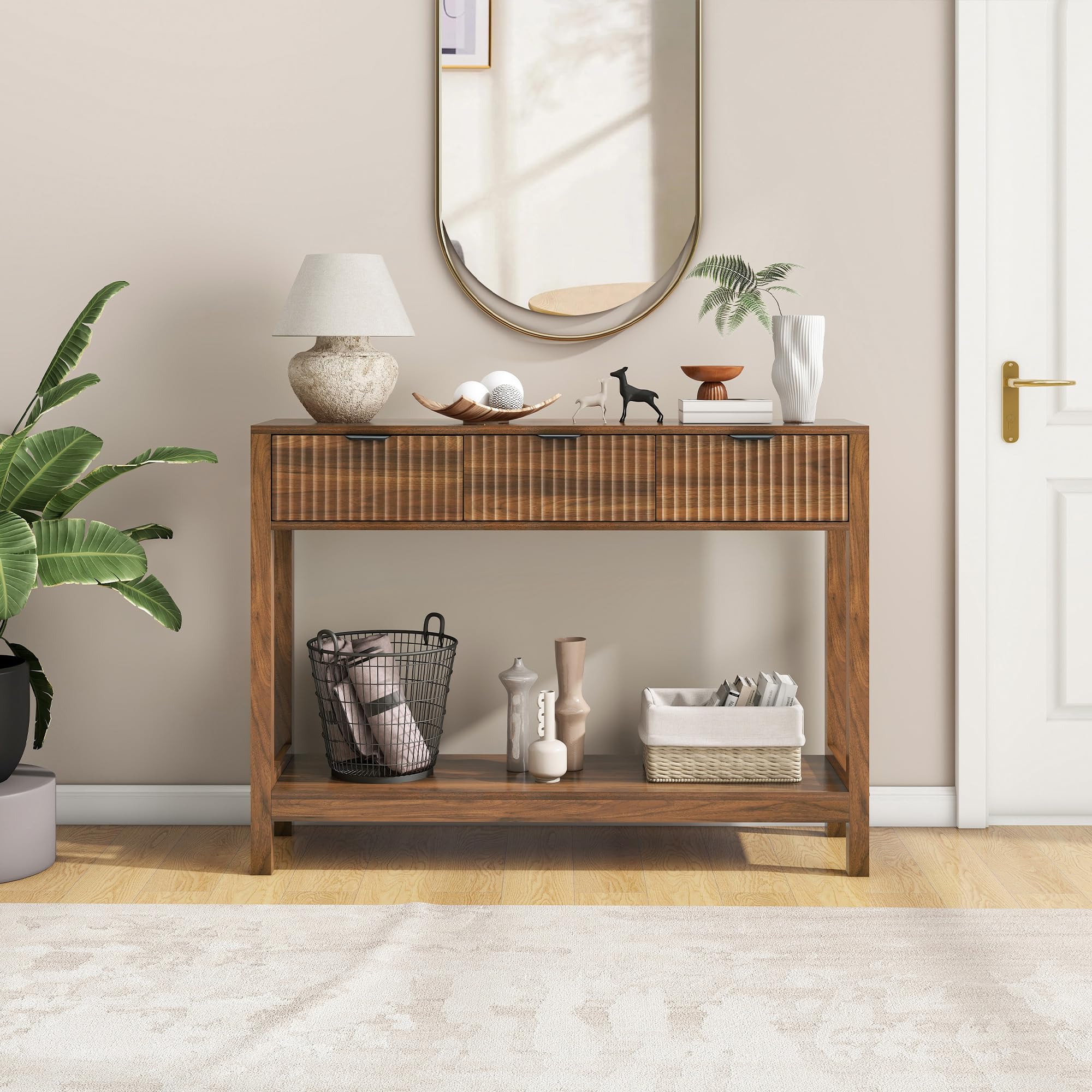 Fluted Console Table with Storage Drawers