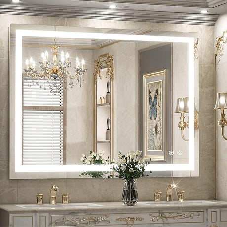 55 x 36 Inch LED Bathroom Mirror with Lights,White/Warm/Natural Lights,Dimmable,