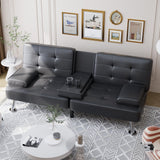 Convertible Folding Futon Sofa Bed Sleeper Couch for Living Room Faux Leather Upholstered Loveseat