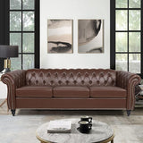 Chesterfield Sofa Leather, 84" Upholstered Tufted Couch 3 Seater with Rolled Arms