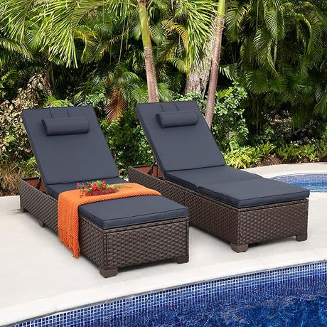 Outdoor PE Wicker Chaise Lounge Set, Patio Lounge Chairs