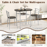 3-Piece Dining Table Set, Kitchen Table and 2 Chairs with Wine Rack, Metal Frame