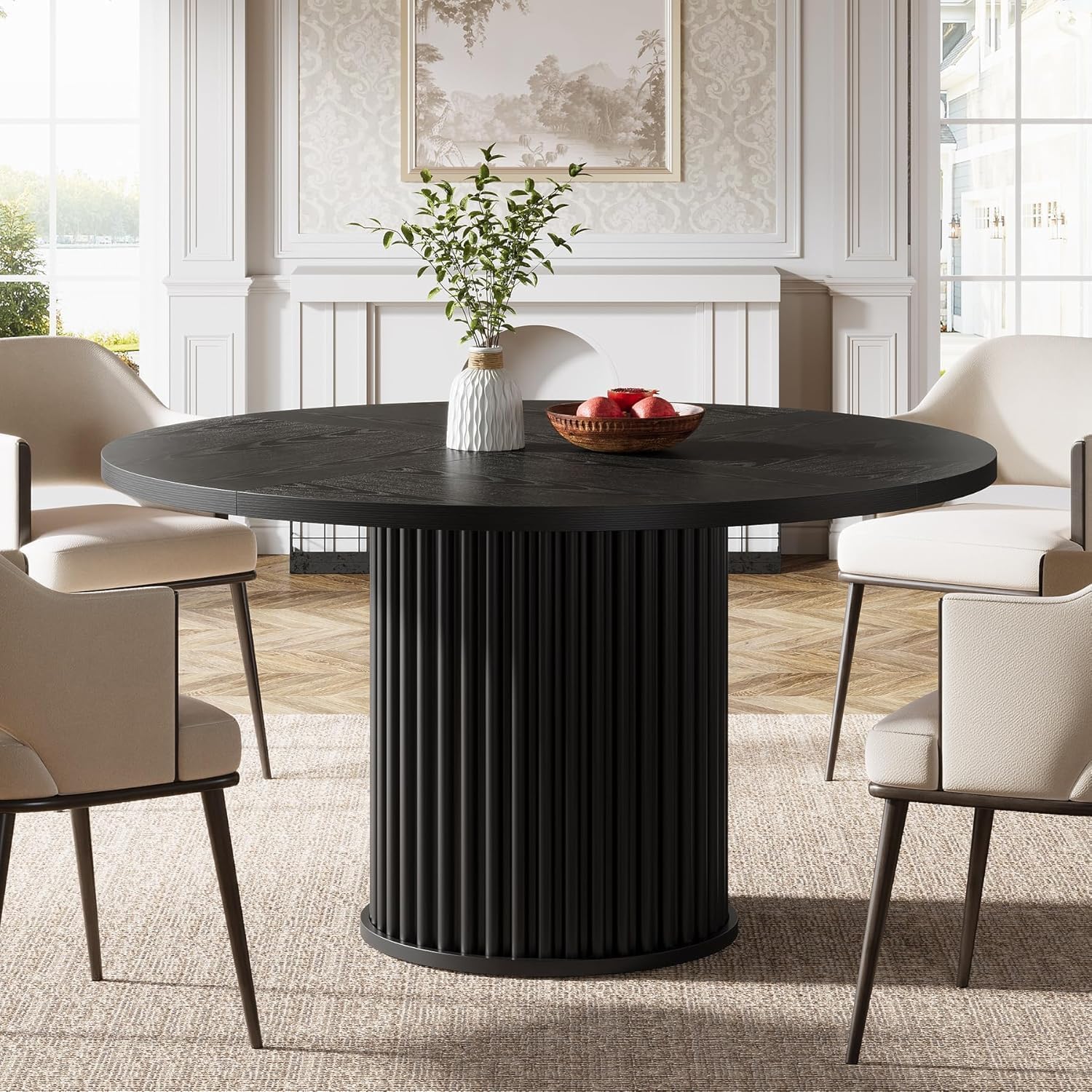 47-Inch Black Round Dining Table for 4-6 People