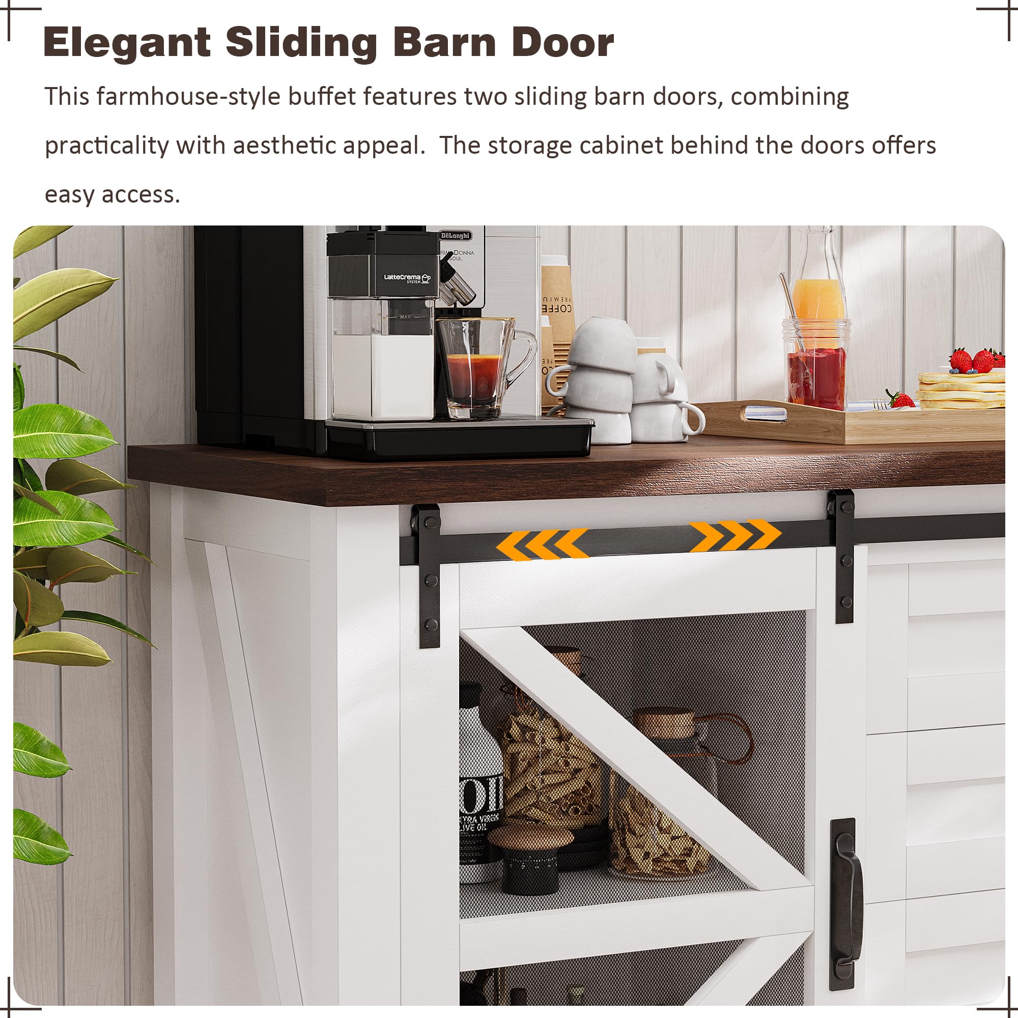Farmhouse Sideboard Cabinet Buffet Cabinet with Storage, 60" Large Coffee Bar
