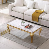 47 inch White Marble Coffee Table with Mirrored Stainless Steel Metal Legs