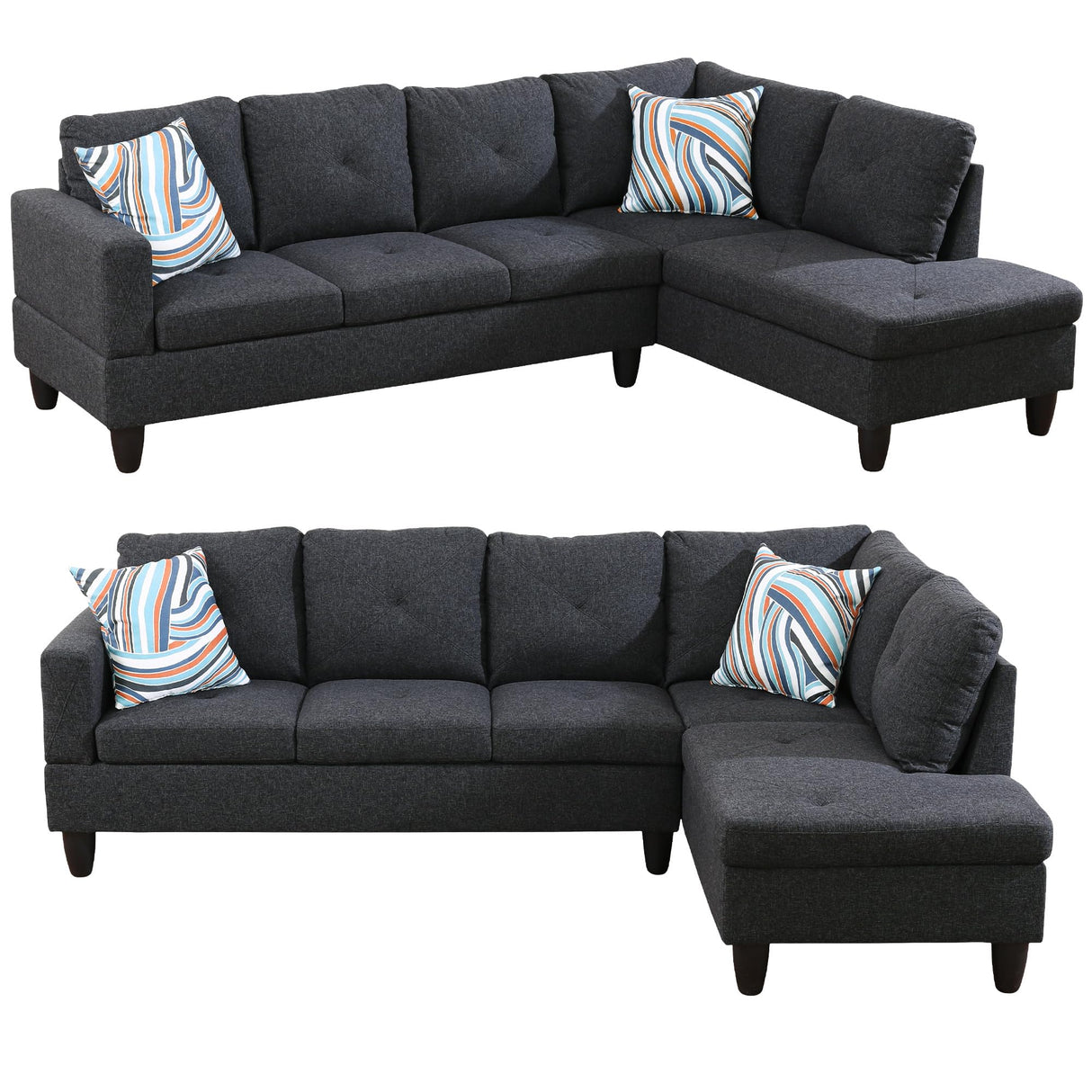 L-shaped Sectional Sofa Set Luxurious Flannelette 5-seat Couches, Right Facing Chaise