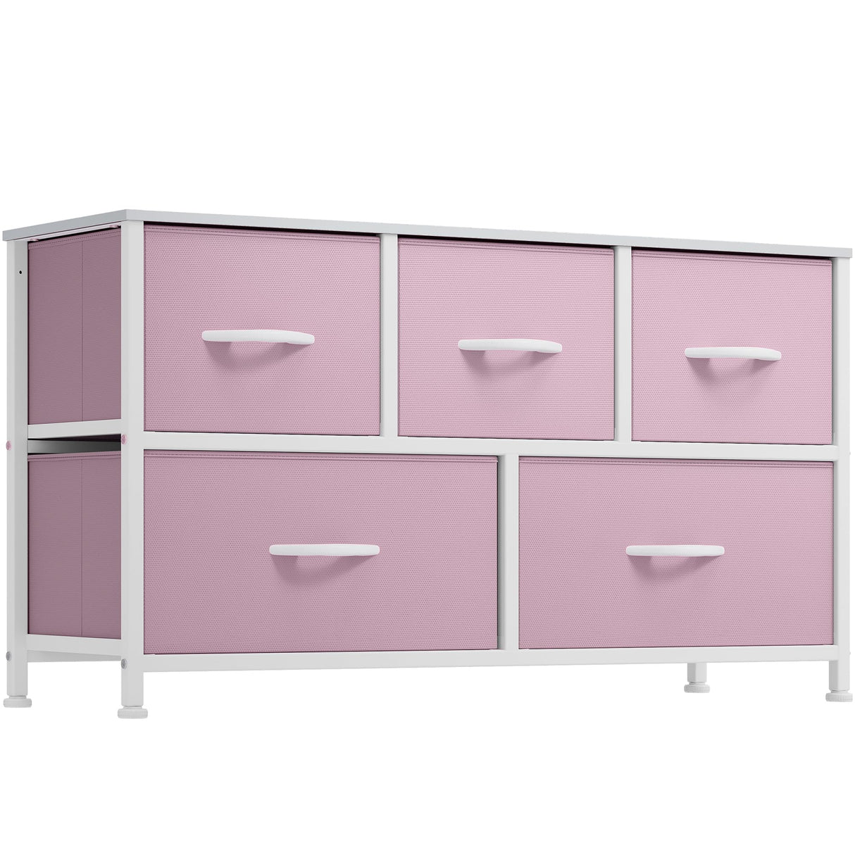 Wide Storage Tower with 5 Drawers - Fabric Dresser