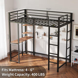 Loft Bed Twin Size with Desk and Storage Shelves, Heavy Duty Metal Bunk Bed