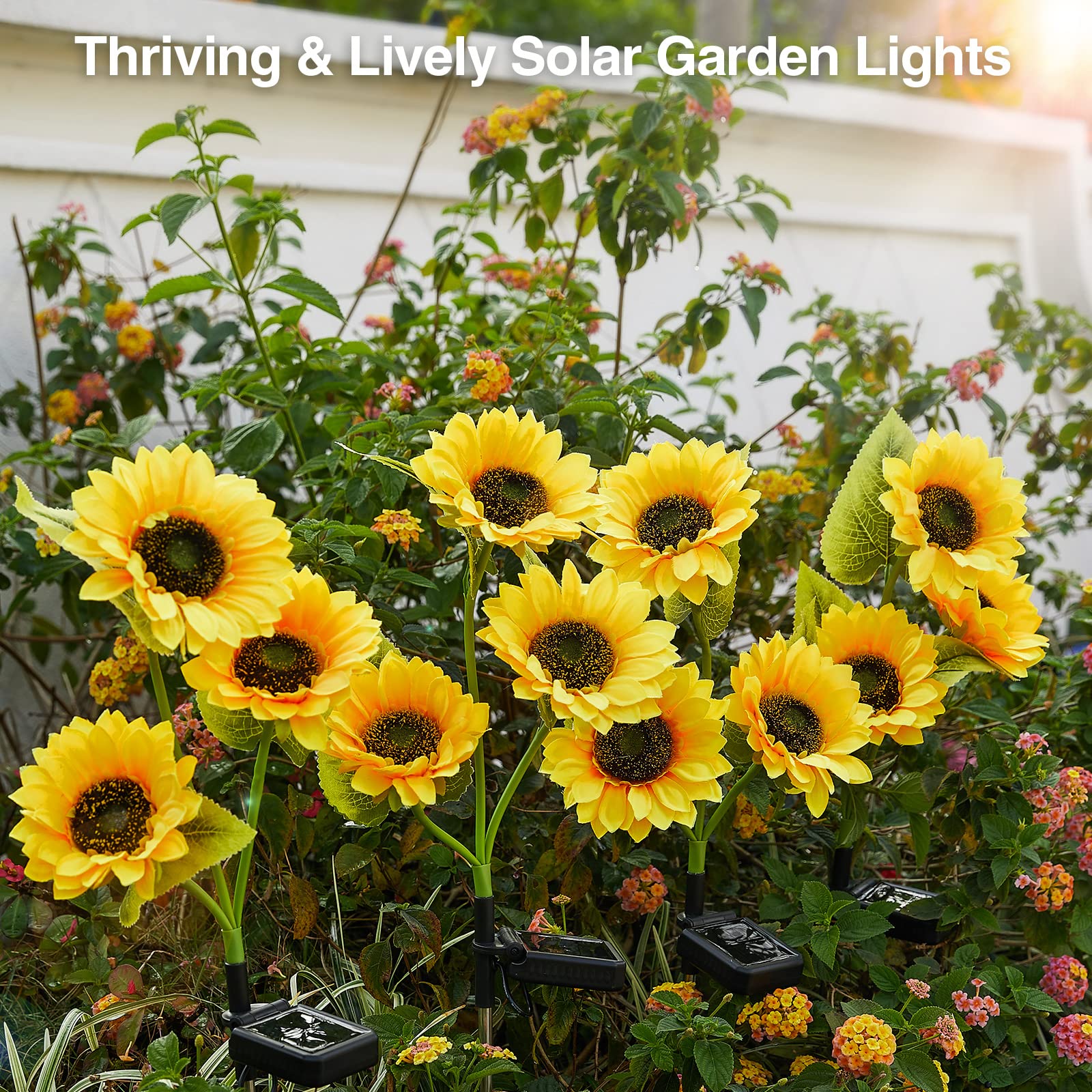 Solar Garden Lights Outdoor Waterproof, AHAORIGIN 3 Pack Sunflower Solar
