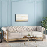 Upholstered Chesterfield Sofa, Classic Retro 3 Seater Rolled Arm Couch for Living Room Bedroom