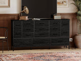 63.3 Inch Large Black Dresser for Bedroom, 16 Drawer Dresser, Long TV Stand for 55, 65,