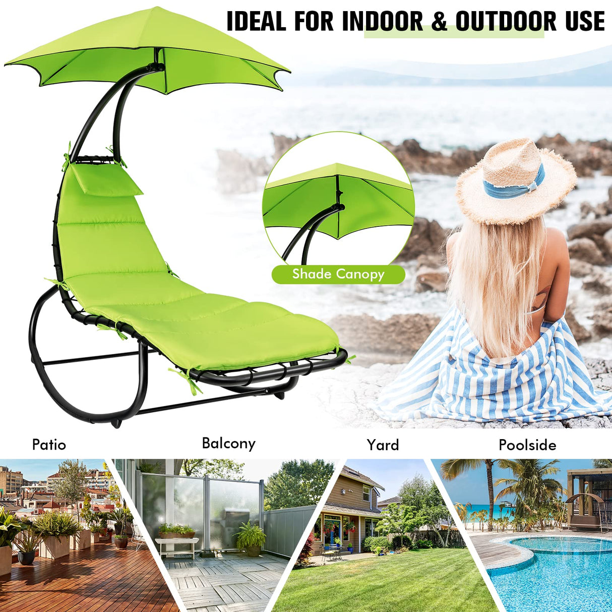 Hammock Chair Swing Lounger, Outdoor Hanging Chair with Shade Canopy,