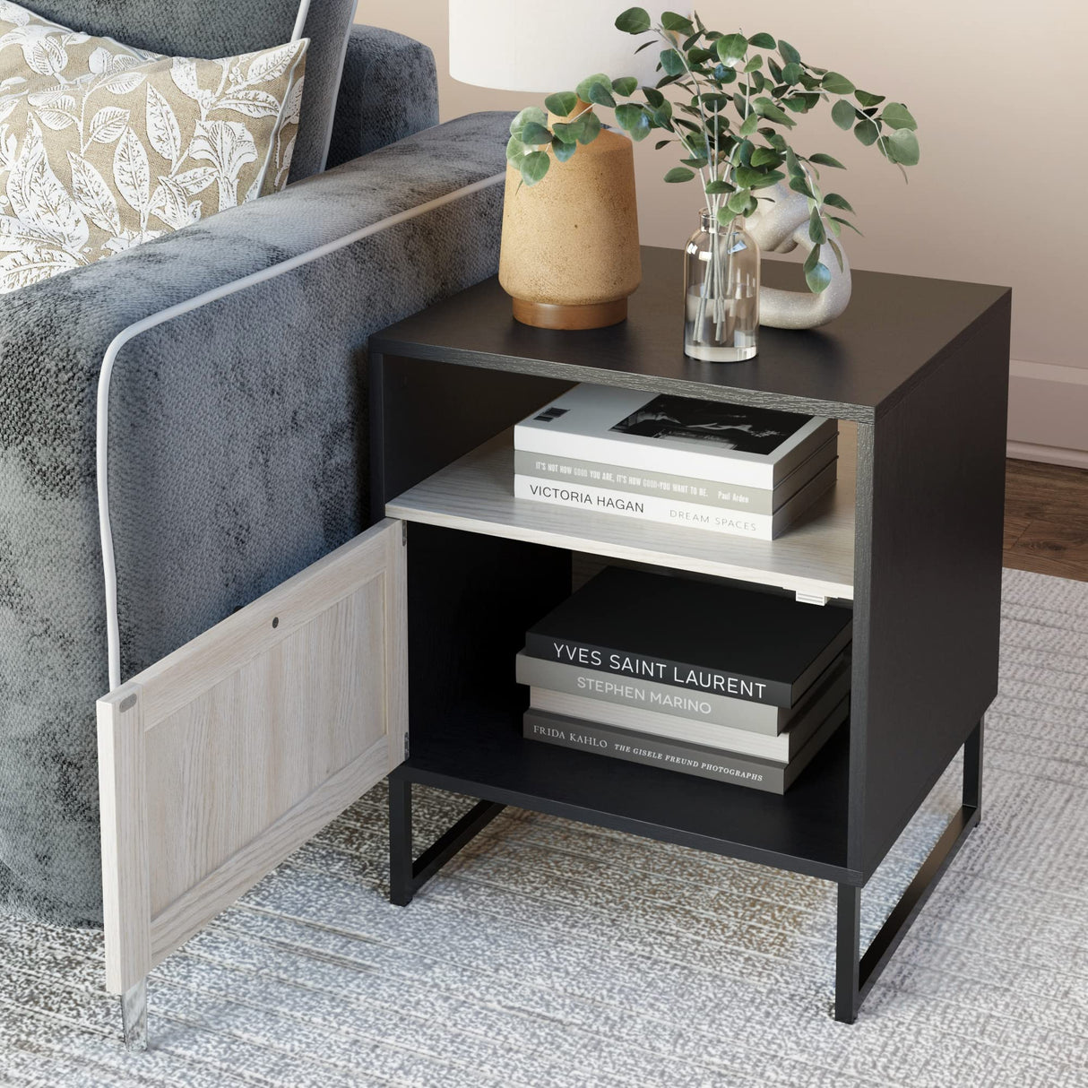 Mina Rattan Wood End Side Accent Table Nightstand