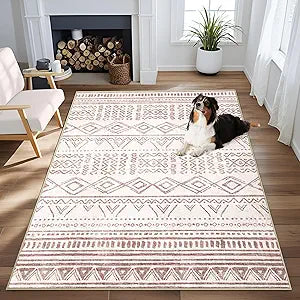 Area Rug for Living Room 9x12: Large Washable Boho Moroccan Rugs Geometric Neutral Rug