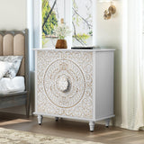 Accent Cabinet with 2 Doors, Decorative Storage Cabinet with Carved Flower Pattern