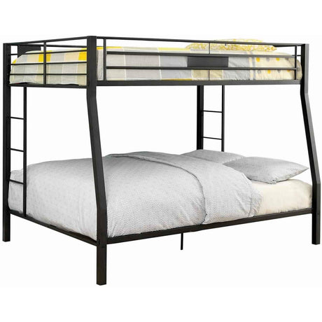 BM217535 Horizontal Slatted Metal Bunk Bed with 2 Ladders, Black - Full Over Queen Size