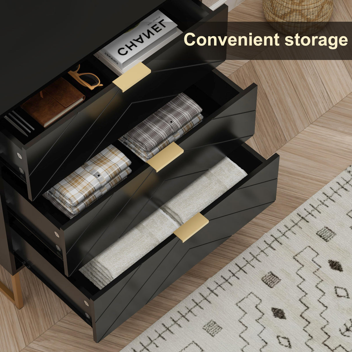 3 Drawer Dresser, Small Chest of Drawers,Black Dressers with Storage