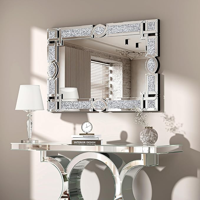 Crystal Crush Diamond Wall Mirror  Rectangle Silver Mirrors