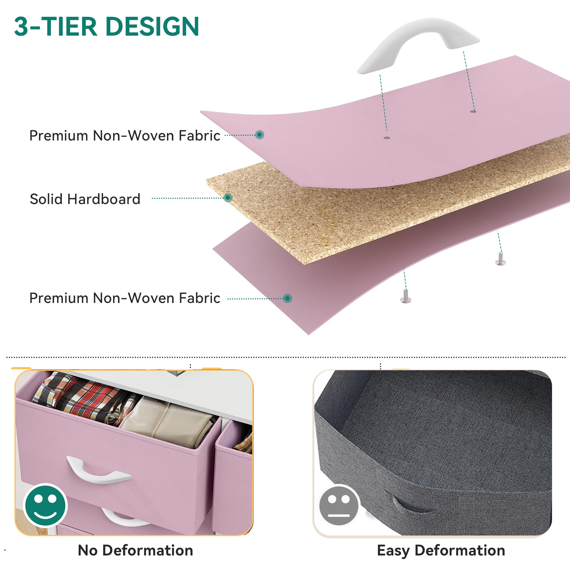 5 Drawer Dresser - Fabric Storage Tower, Organizer Unit for Bedroom