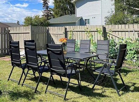 Outdoor Patio Dining Set with 8 Folding Portable Chairs and 1 Rectangle