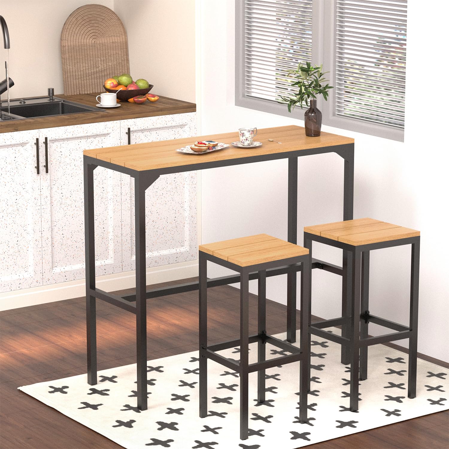 3-Piece Outdoor Bar Set, Patio Bar Height Table and Chairs Set