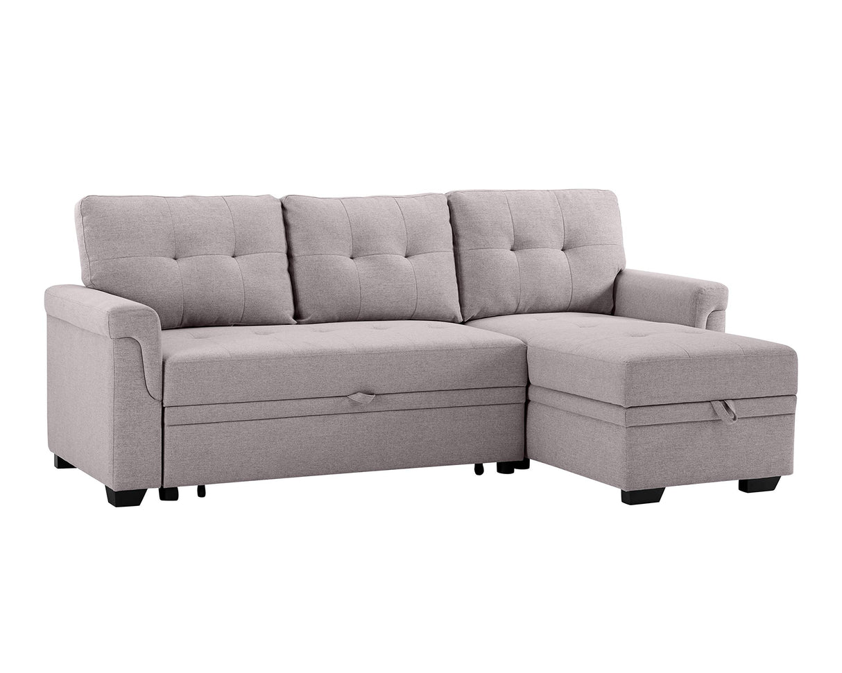 86" Reversible Sleeper Sofa with Chaise Storage Sectional, Light Gray