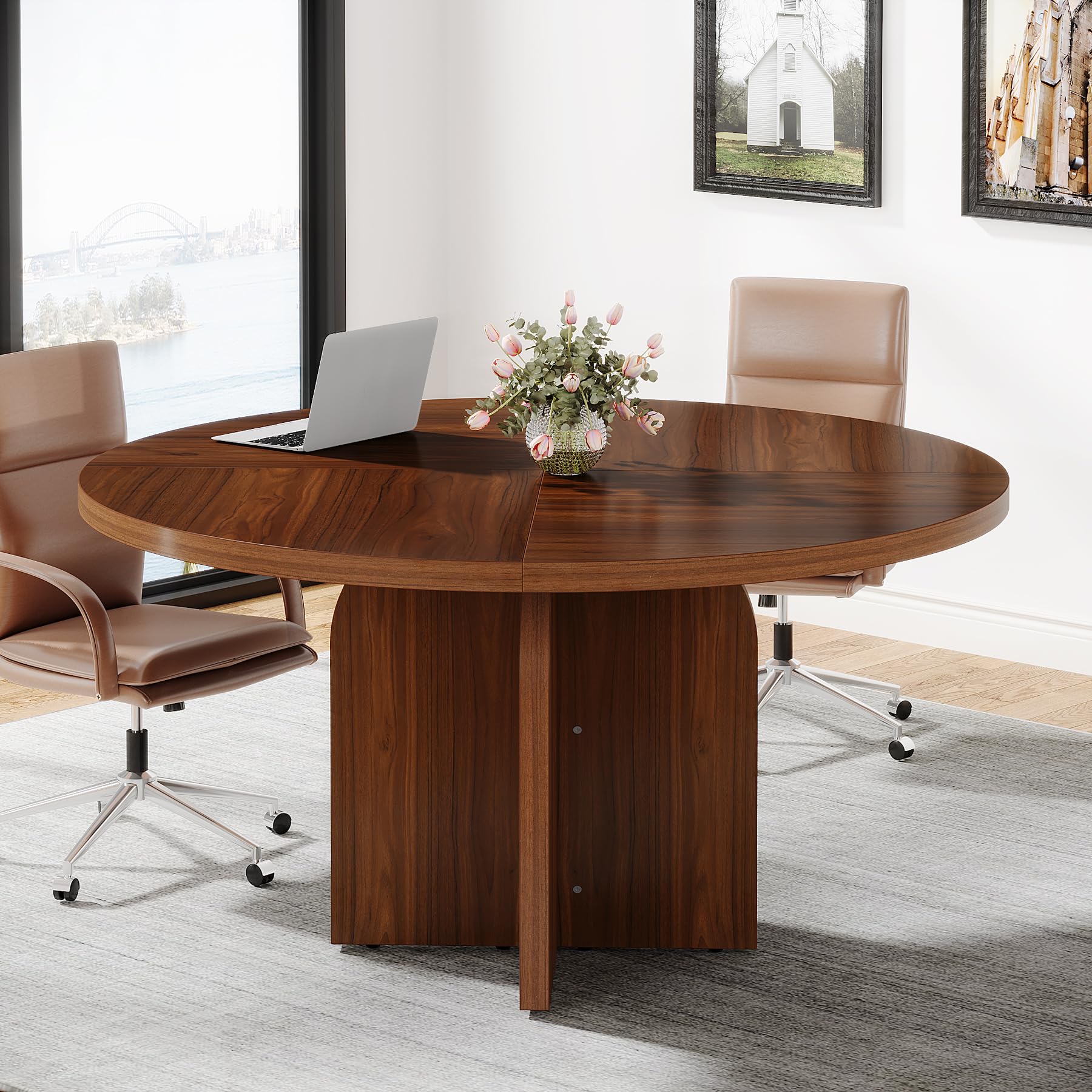 Round Conference Table, 47.24 L x 47.24 W x 29.52 H Inches Small Meeting Table