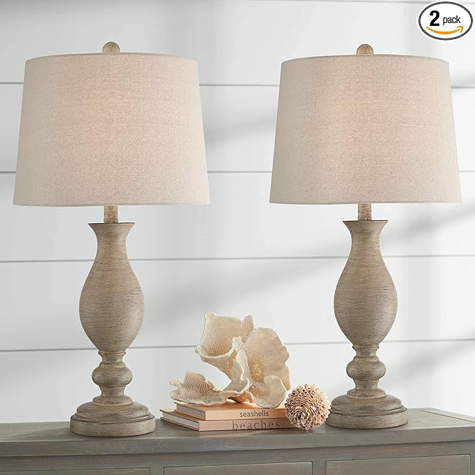 Serena Country Cottage Traditional Style Table Lamps 27.5" Tall Set of 2 Cream Beige