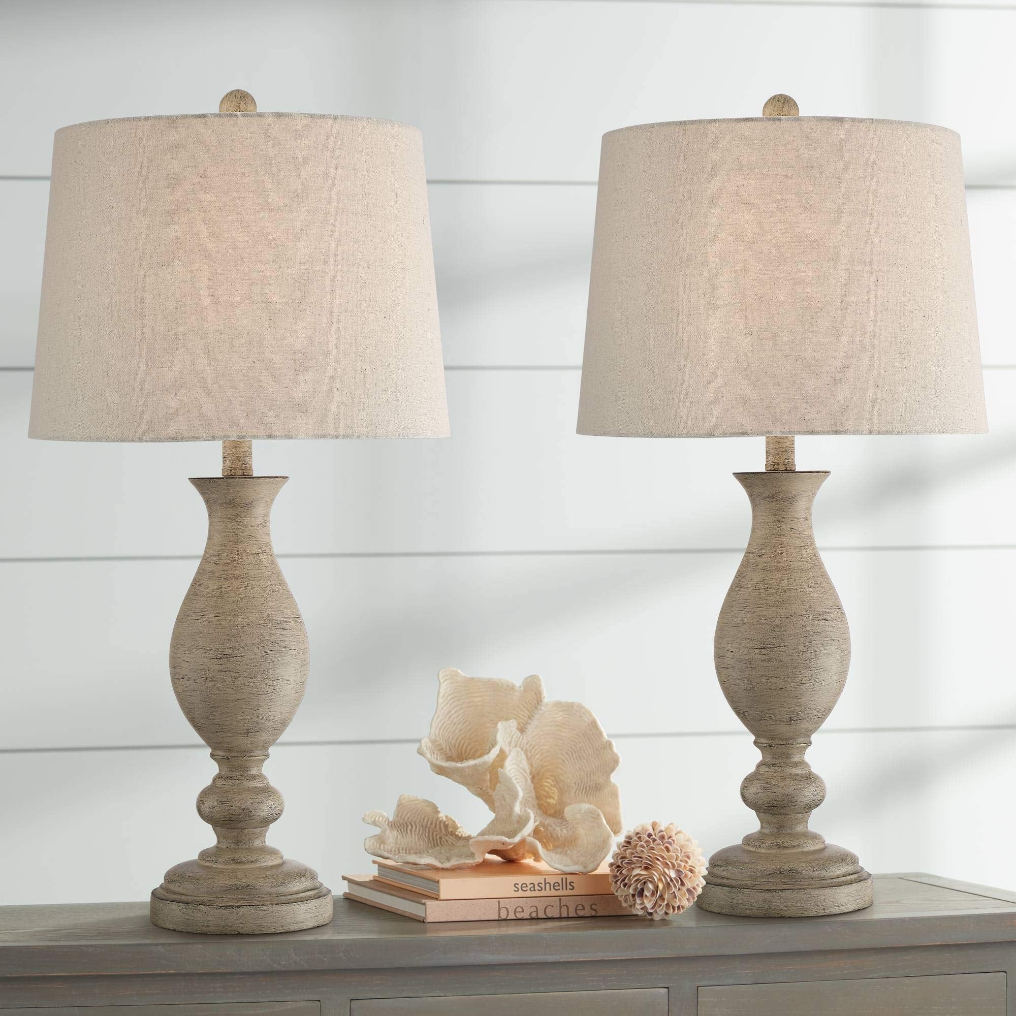 Serena Country Cottage Traditional Style Table Lamps 27.5" Tall Set of 2 Cream Beige