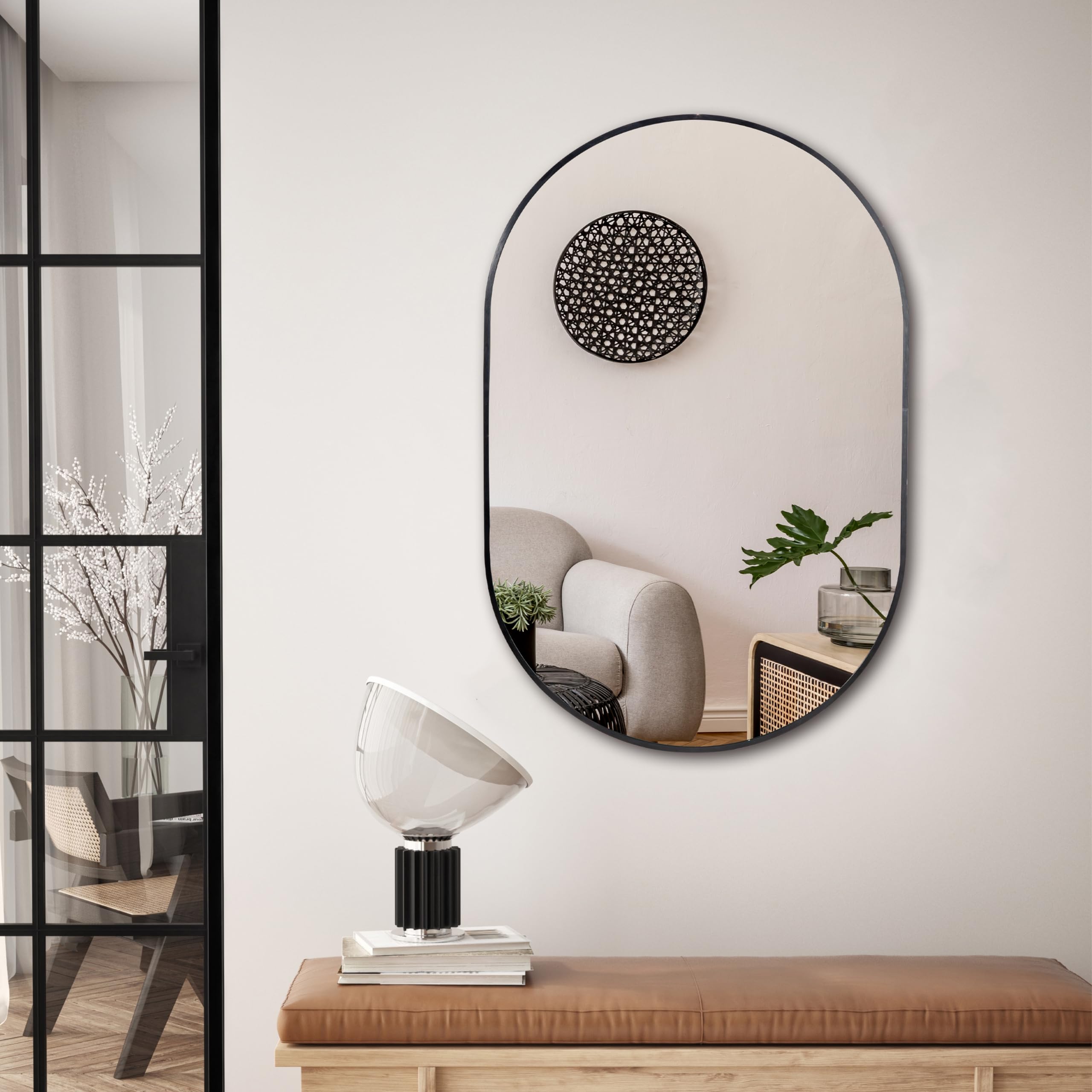 Wall Mounted Mirror,  Oval Bathroom Mirror, Black Vanity Wall Mirror