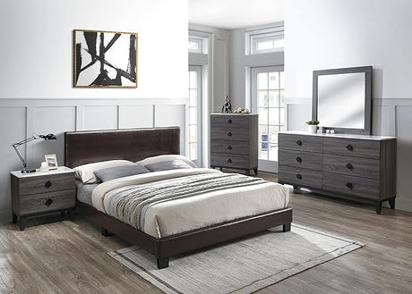 Faux Leather Upholstered Full Size Bed in Grey